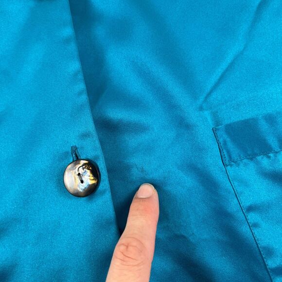 1990s S Victorias Secret Gold teal/blue top, vintage satin blue long sleeve top - Picture 7 of 9